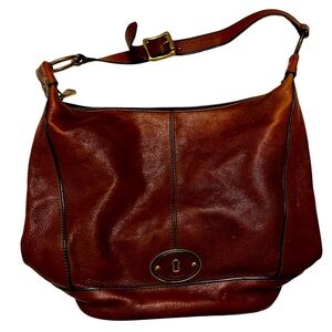 Vintage Fossil Brown Leather Shoulder Bag Adjustable Maddox Boho Tote Carryall